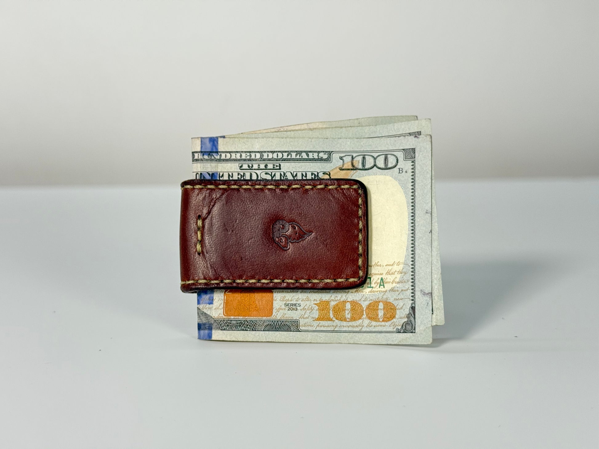 Leather Magnetic Cash Clip With Hundred Dollar Bills