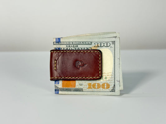 Leather Magnetic Cash Clip With Hundred Dollar Bills